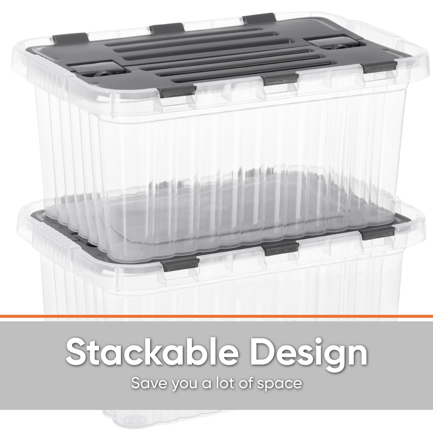 Superio Storage Box with Hinged Lids, Plastic Container Bins for Organizing with Attached Lid, Stackable Crates, BPA Free, Organizers for Home, Office, Dorm