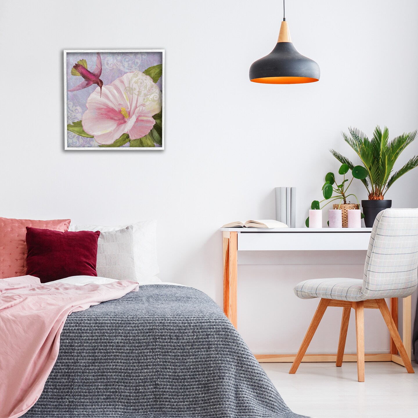 Stupell Industries Hummingbird with White Flower Framed Giclee Design by Sasha