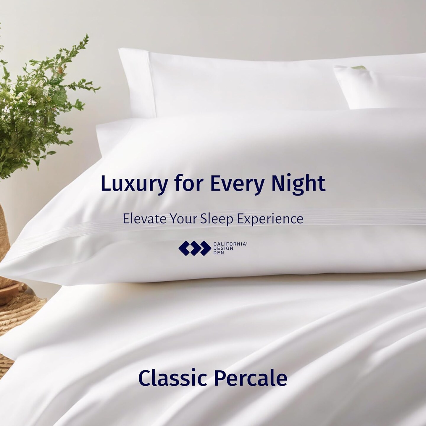 Luxury 100% Egyptian Cotton Pillow Cases King Size Set of 2 - Crisp Percale, Soft &#x26; Breathable Cotton Pillow Covers - White