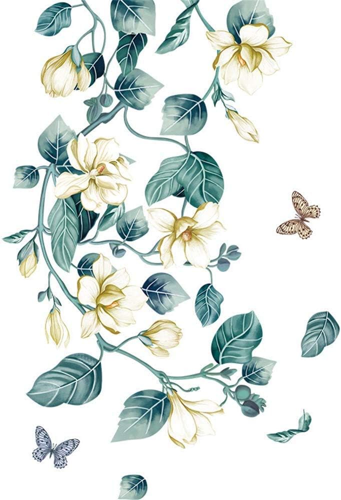 3D Blue Flower Vine White Floral Leaf Art Decor Kids Room Wall Sticker Girls Teens Bedroom Living Room Wall Decals Nursery Rooms Walls Mural Peel Stick Decor