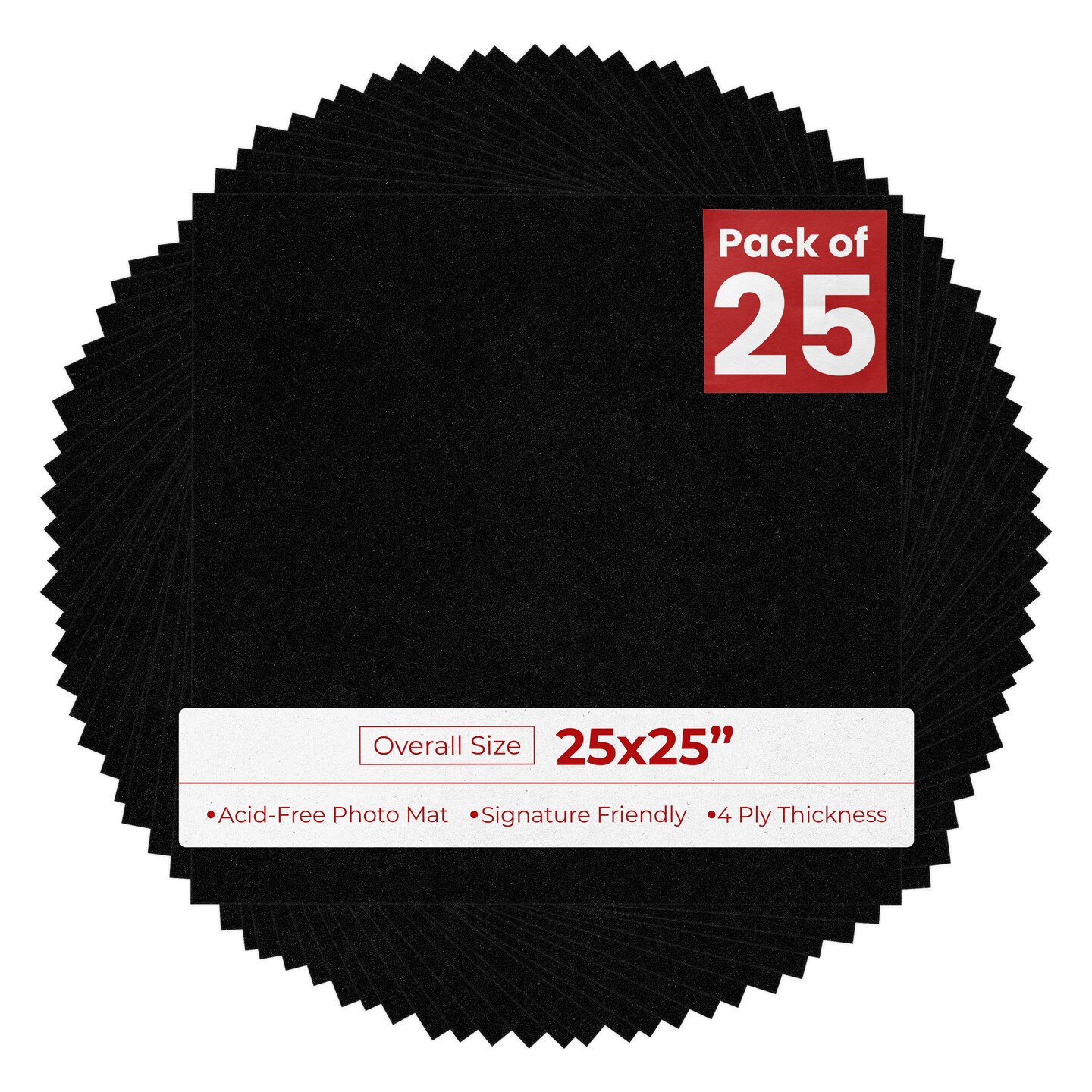 Black with Black Core 25x25 Uncut Mat Board - Blank Sheets, No Opening