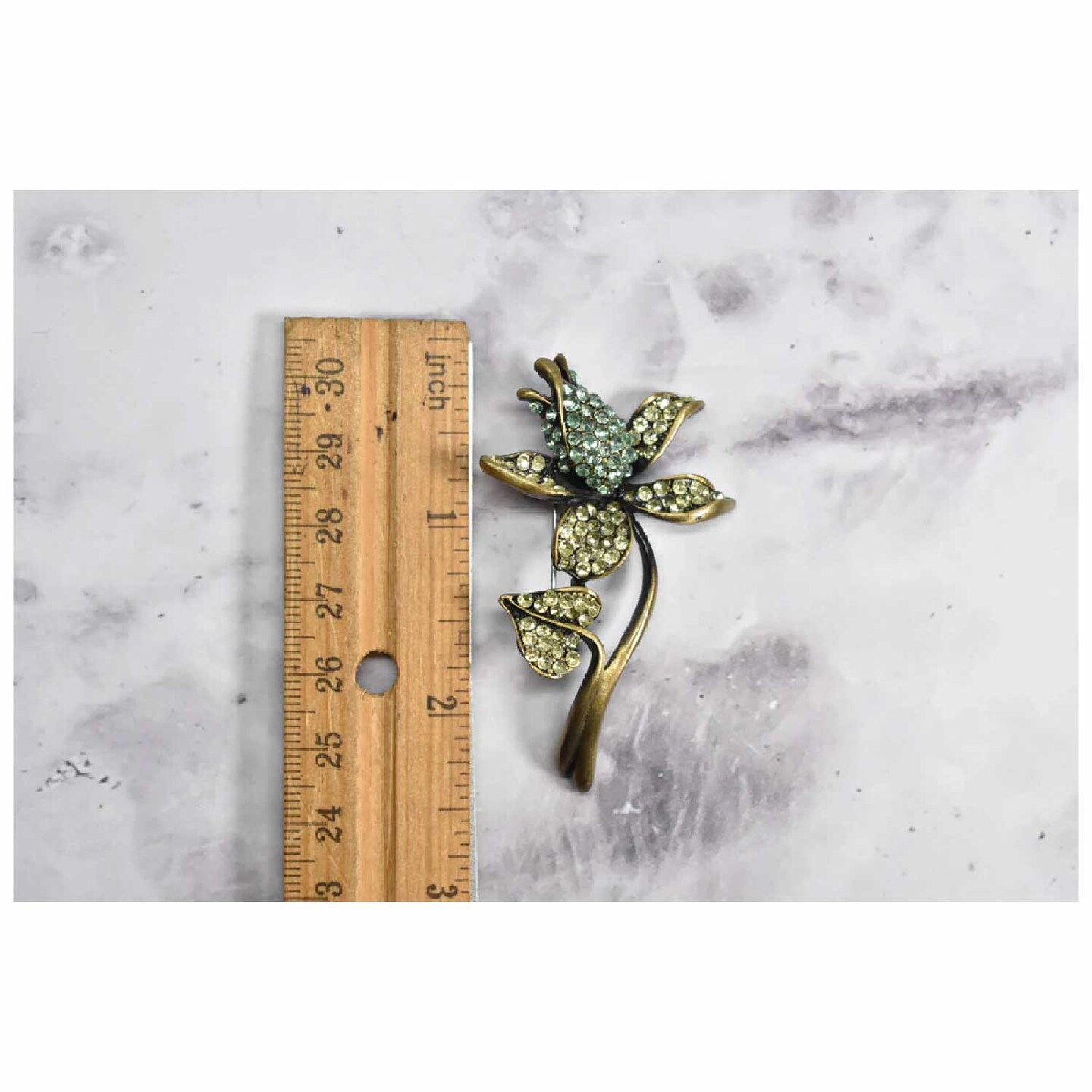 Green And Blue Rhinestone Flower Brooch Pin For Weddings Crafts Bouquets 1 1/2 Inch X 2 1/2 Inch