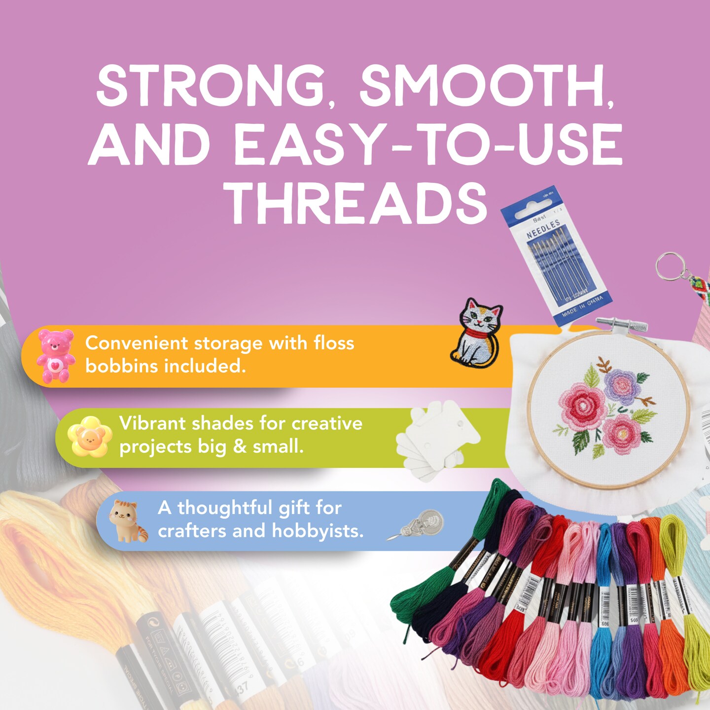 Incraftables Embroidery Thread for Bracelets 100pcs. Embroidery Floss for Friendship Bracelets String Making. Embroidery Floss Kit w/ Needles, Threaders & Yarn Tools. Best Cross Stitch Rainbow Skeins