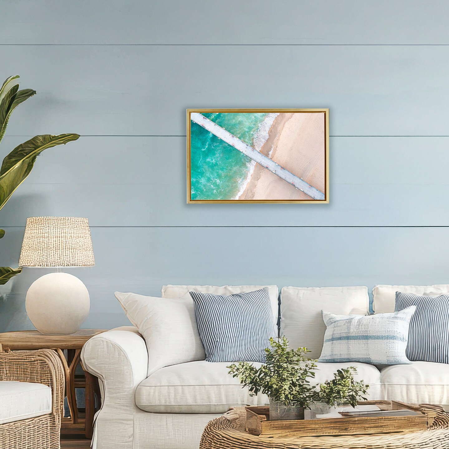 Stupell Industries Aerial View Pier Beach Floating Frame, design by Jeff Poe Photography