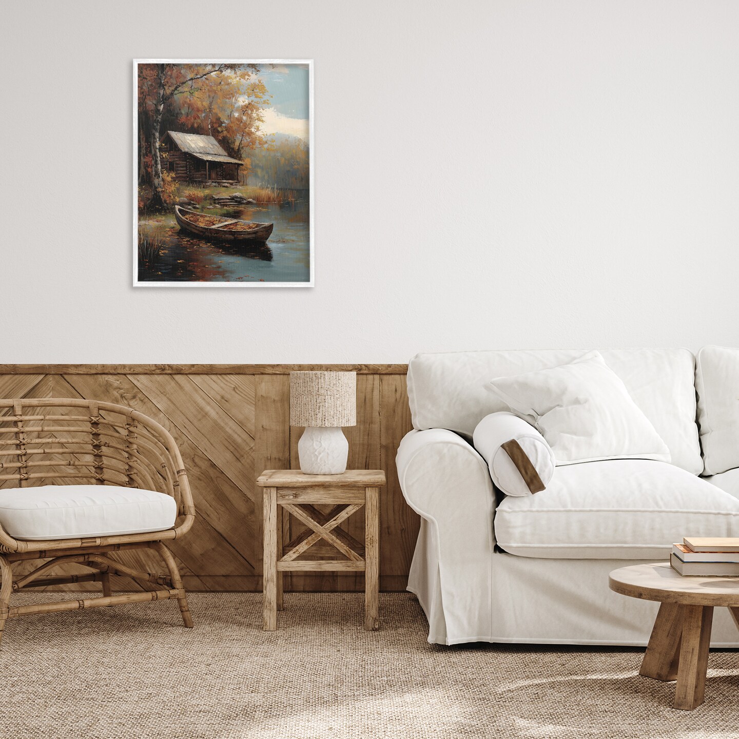 Stupell Industries Autumn Cabin Canoe with Leaves Framed Giclee, design by Arlington Prints