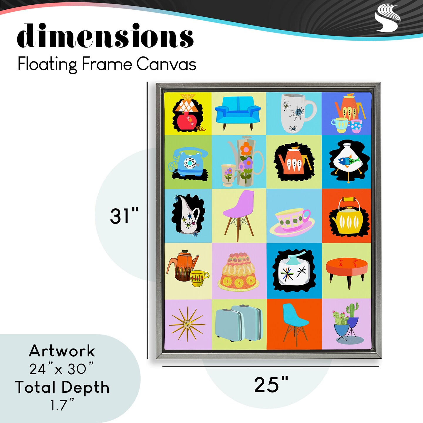 Stupell Industries Retro Vintage Vignettes Floating Frame, design by Lynnda Rakos
