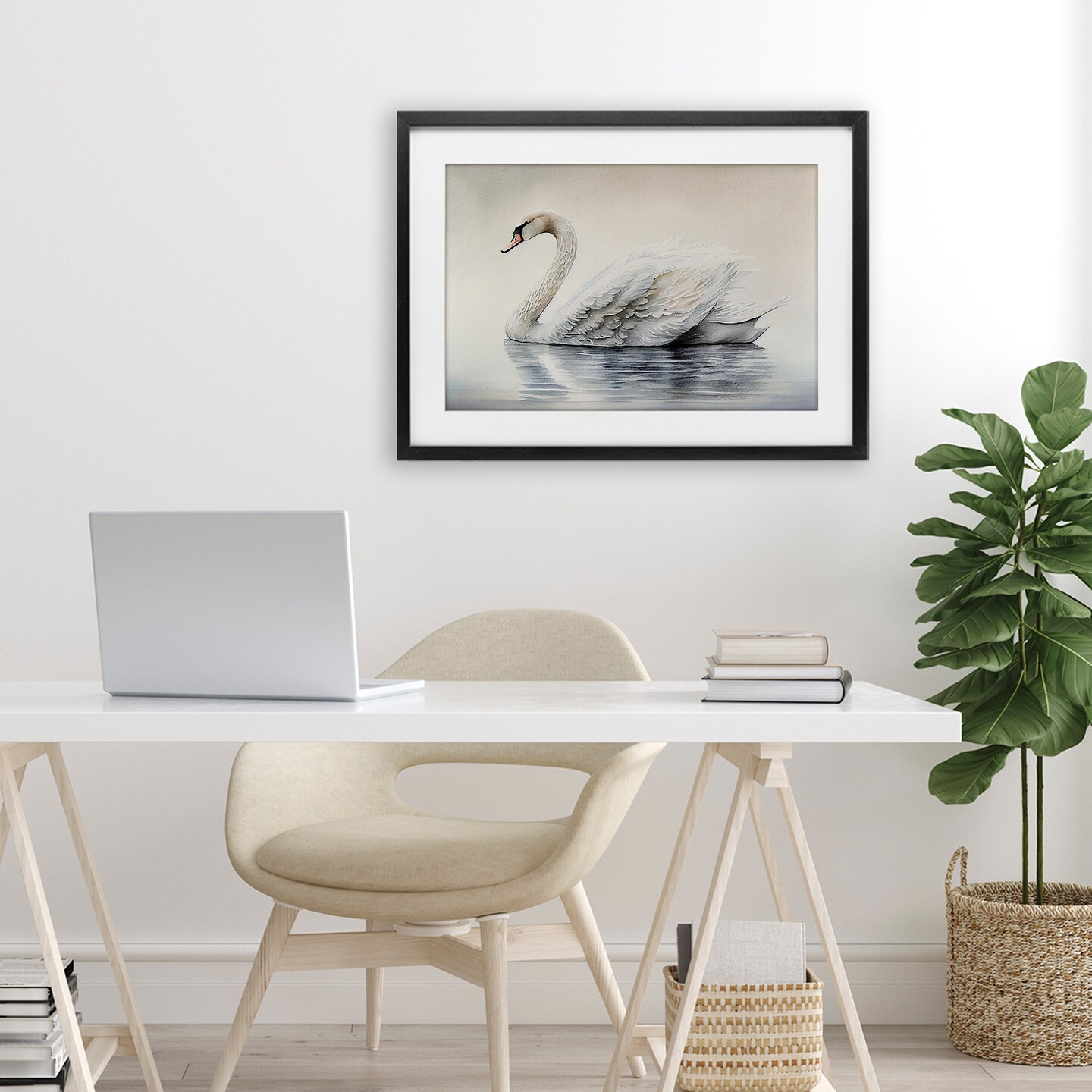 Stupell Industries Elegant Floating Swan Framed Print Under Glass, design by Sasha