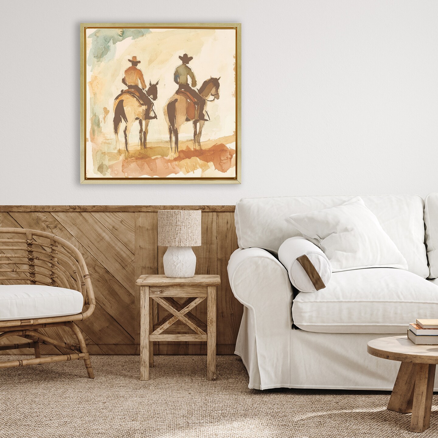 Stupell Industries Western Watercolor Cowboys Right Floating Frame, design by Petal Prints Design