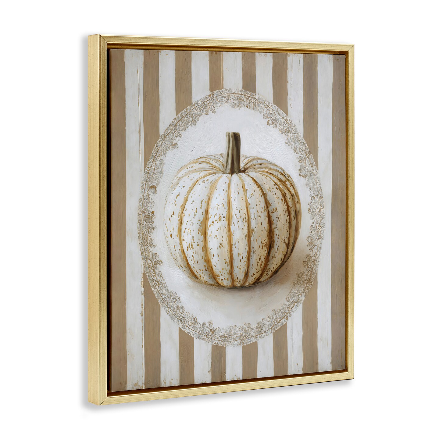Stupell Industries Beige Stripes Pumpkin Floating Frame, design by Arlington Prints