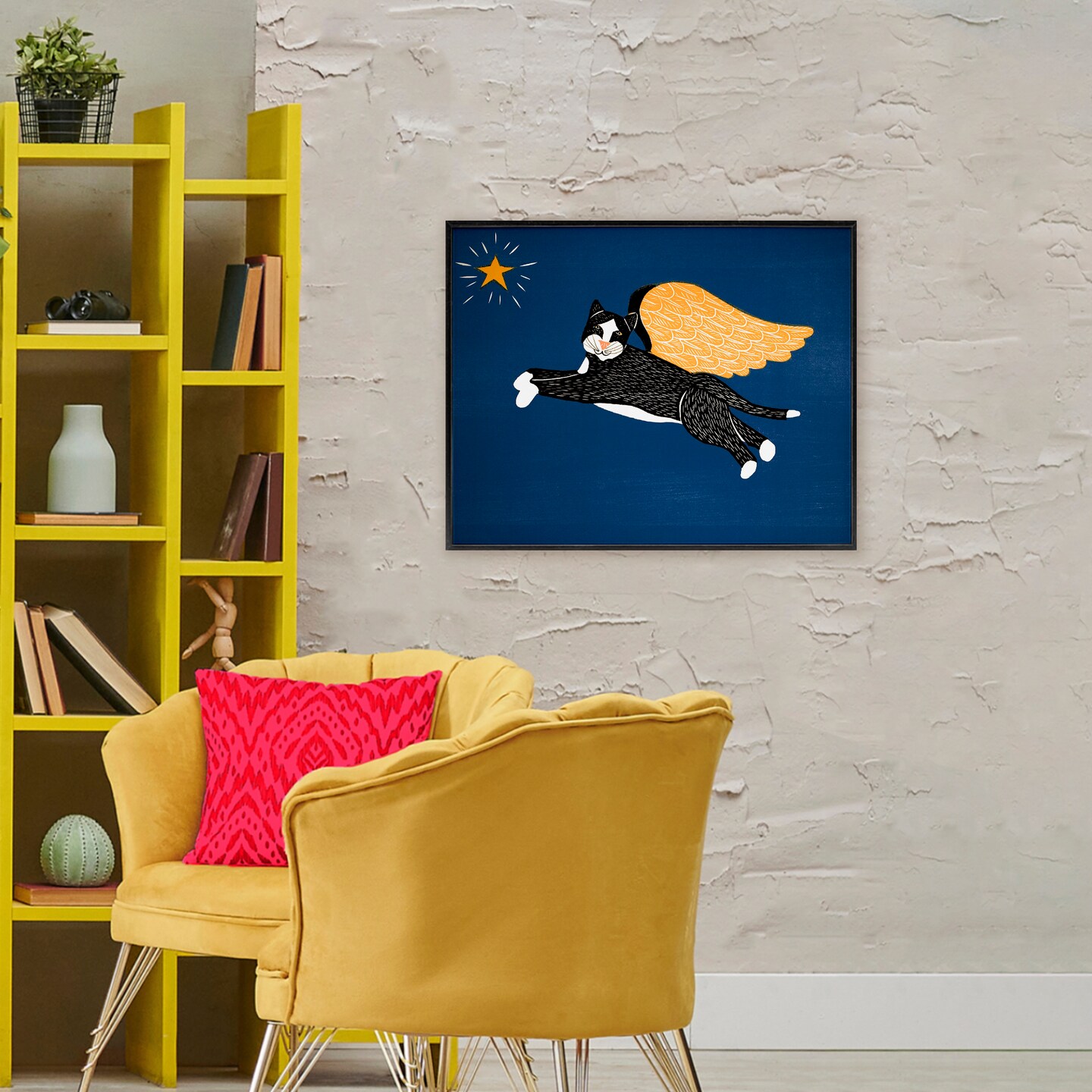 Stupell Industries Angel Cat with Star Framed Giclee, design by Stephen Huneck