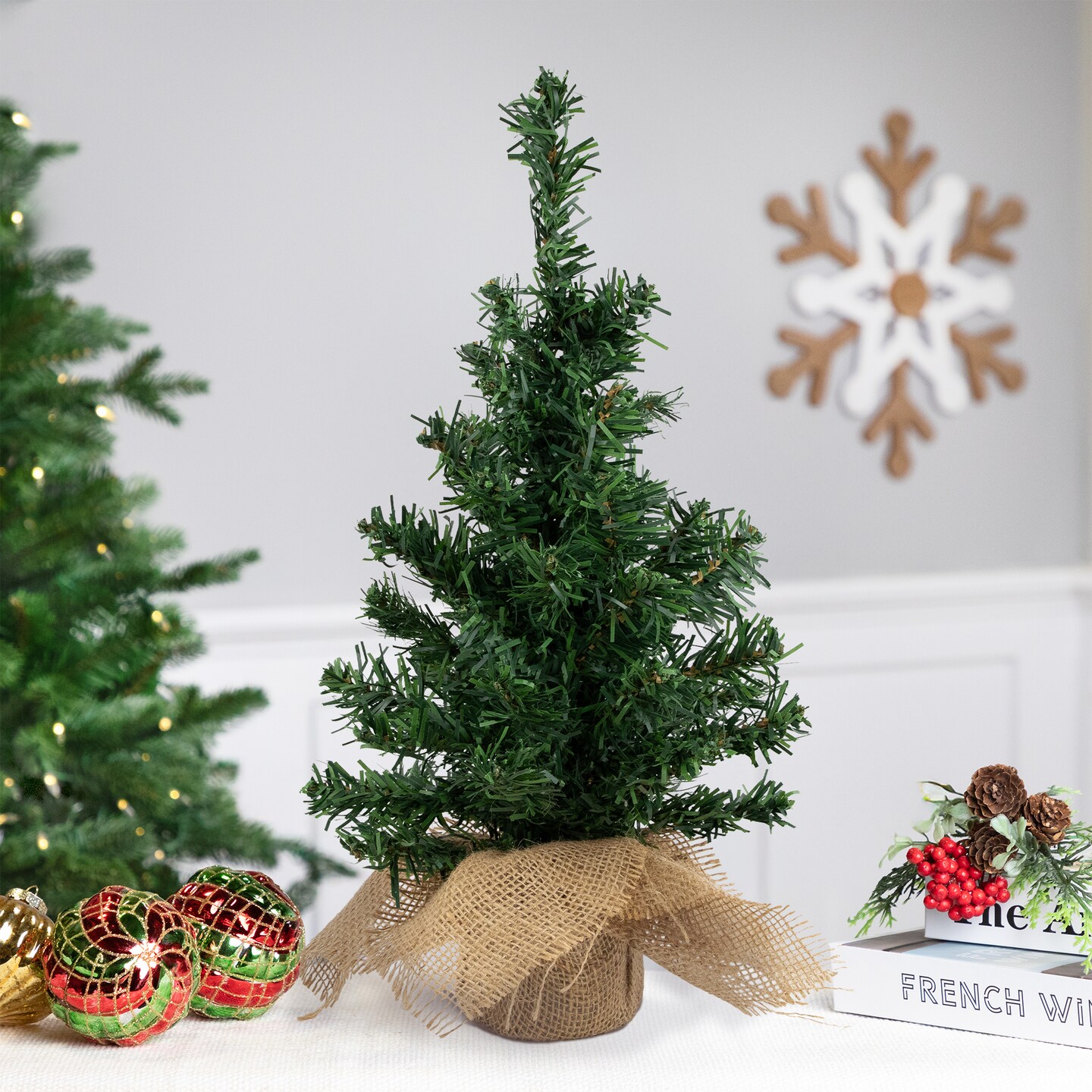 Northlight 18&#x22; Two-Tone Mixed Green Pine Artificial Christmas Tree with Burlap Base, Unlit