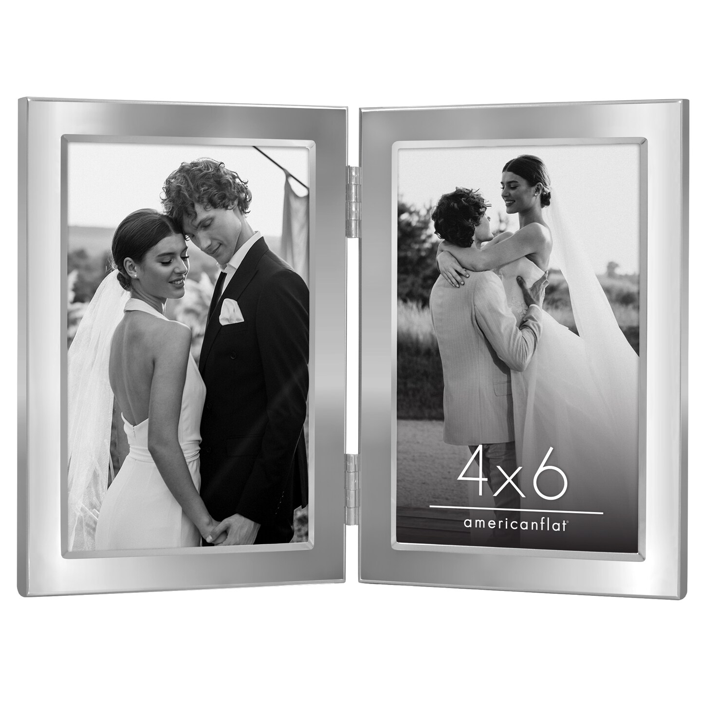 Americanflat Hinged Picture Frame with Wide, Beveled Molding and Shatter-Resistant Glass - Modern Metal Picture Frame Displays Two Photos - Elegant Photo Frames for Tabletop Display