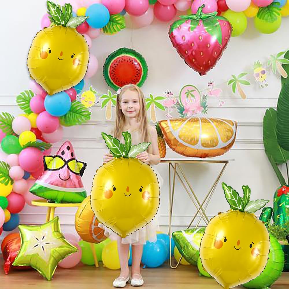 3-Piece Lemon Foil Balloon Set – Summer Fruit-Themed Balloons for Birthday Parties, Balloon Arches, Beach, Pool, and Vacation Party Decorations