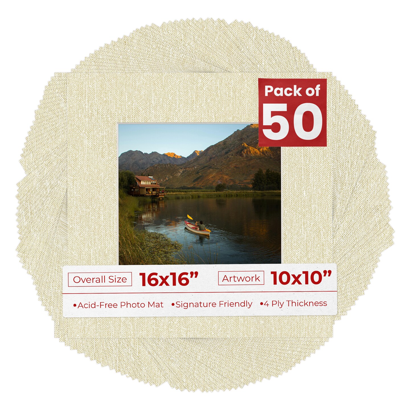 Off White Canvas Mat Board for 16x16 Frames - Fits 10x10 Photos