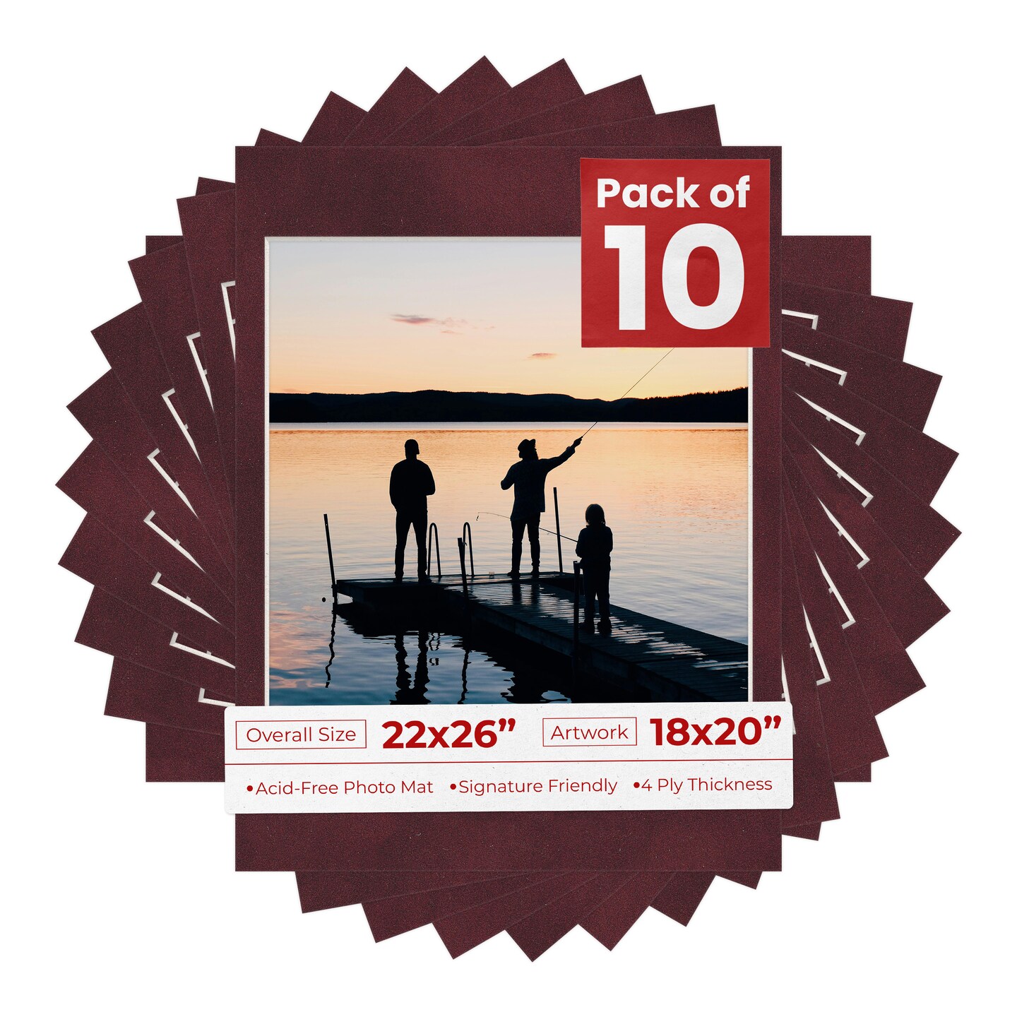 Dark Red Suede Mat Board for 22x26 Frames - Fits 18x20 Photos