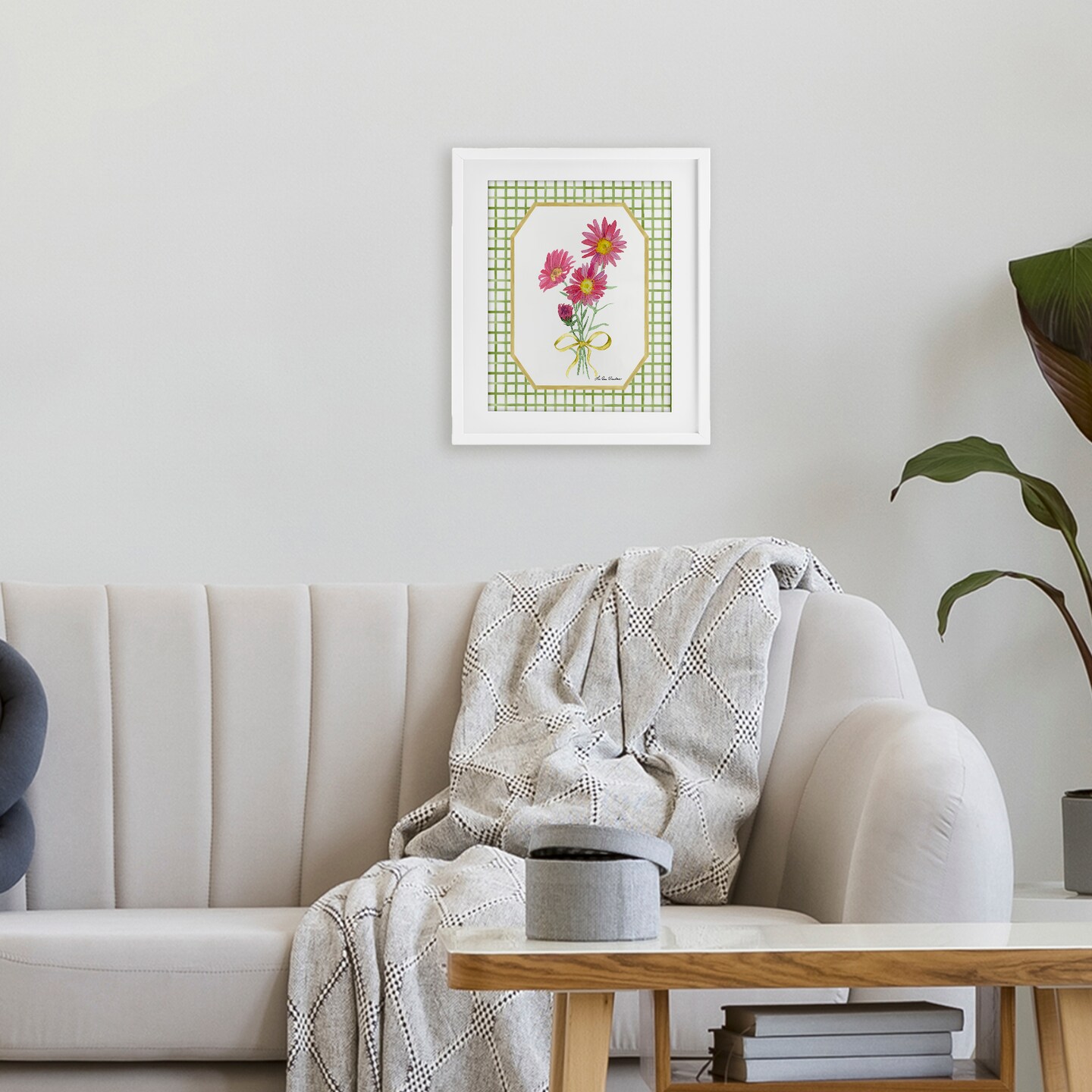 Stupell Industries Botanical Story on Gingham Framed Print Under Glass, design by Lee Ann Sanders