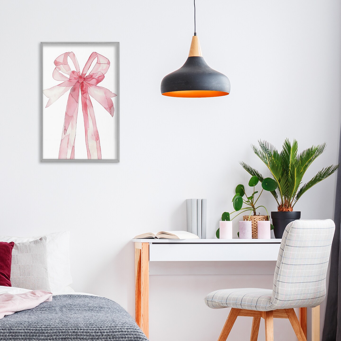 Stupell Industries Watercolor Pink Bow Illustration Framed Giclee, design by LSR Design Studio