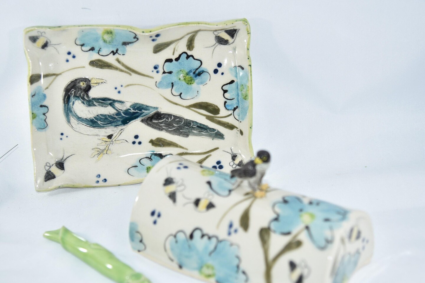 Red Lidded Butter Dish. Porcelain Pottery Butter Keeper. Butter Crock. - image10