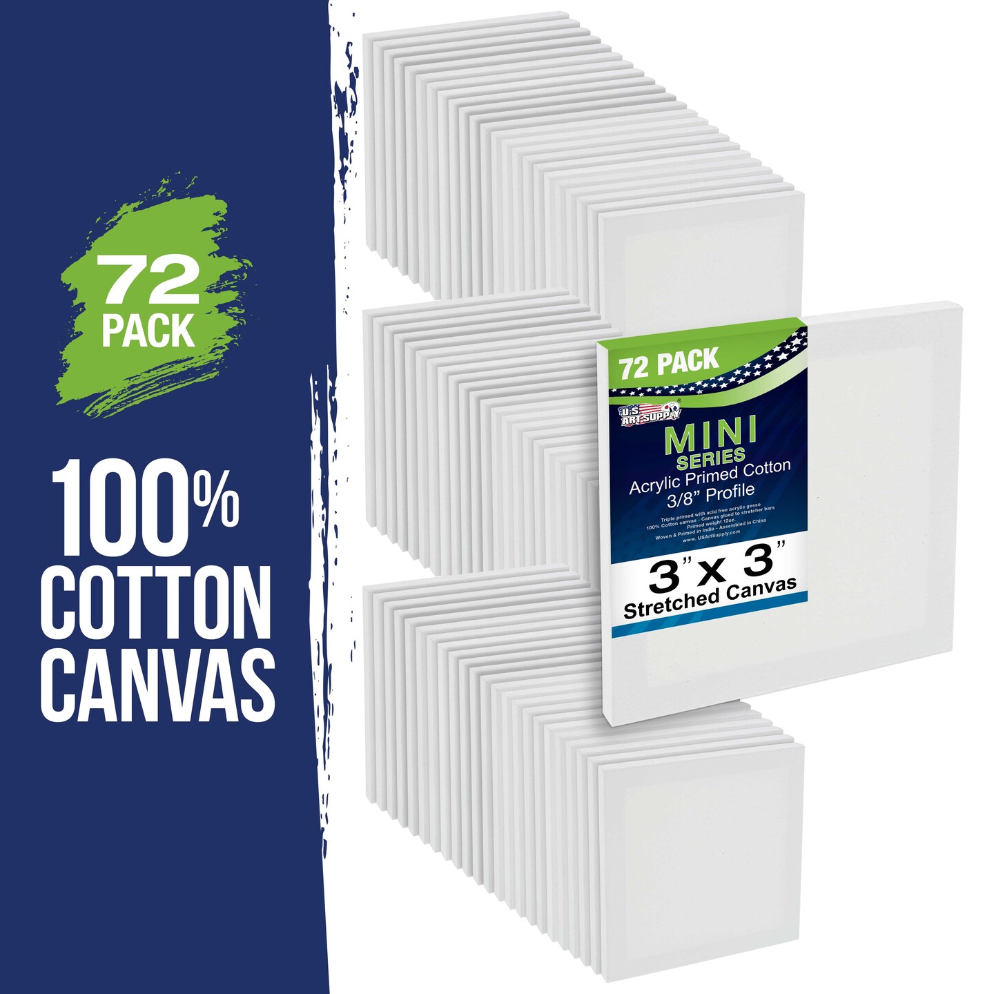 3&#x22; x 3&#x22; Mini Professional Primed Stretched Canvas 72-Pack