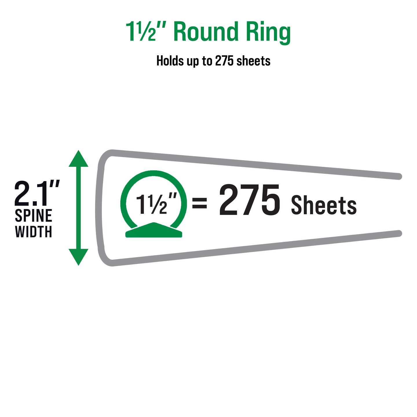 Office Essentials Economy View 3 Ring Binders, 1.5&#x22; Round Rings, 2.1&#x22; Spine, 275-Sheet Capacity, Black Binders (12-Pack of 03427)