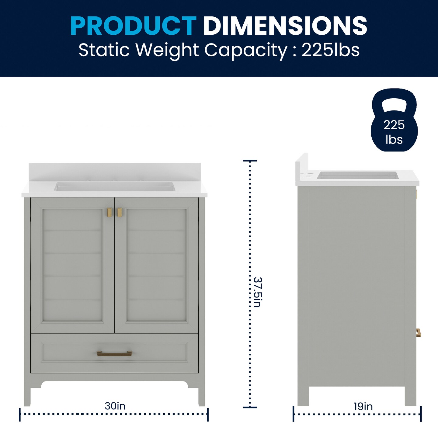Merrick Lane Argos Single Sink Bathroom Vanity with Undermount Basin, Soft-Close Cabinet, Easy-Glide Drawer, and Carrara Marble Finish Countertop