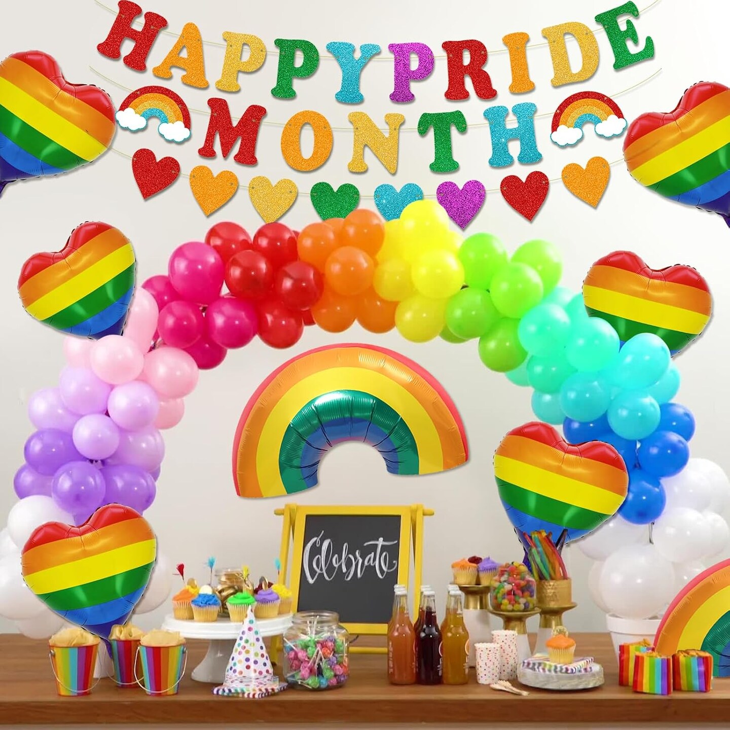 Pride Month Decorations Kit - Banner, Heart Balloons Party Supplies
