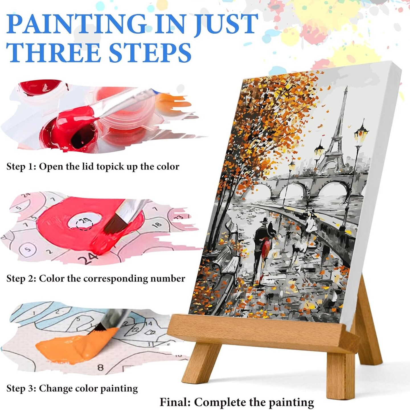 Paint by Numbers Kit for Adults Beginner, Eiffel Tower Adult Paint by Number Kits on Canvas, DIY Acrylic Watercolor Oil Paint by Number for Adults for Home Decor