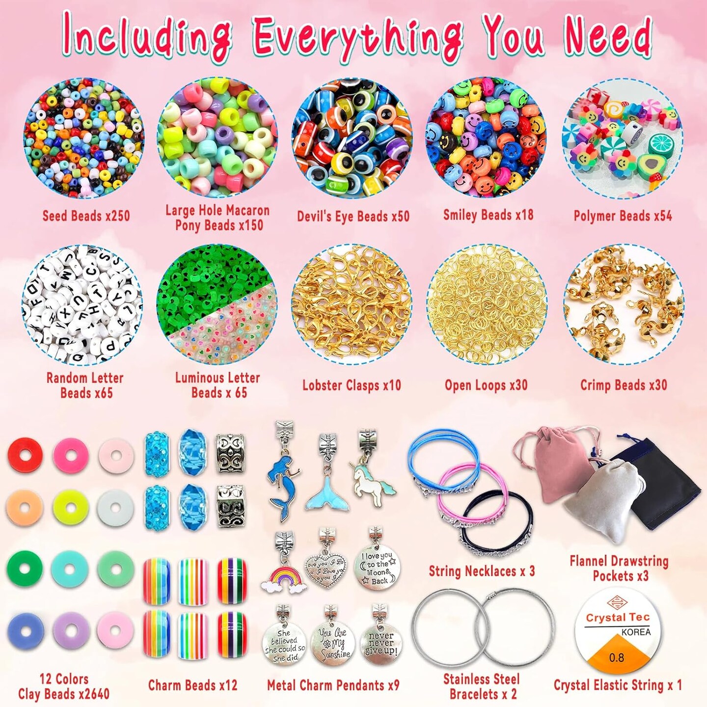 Toys Bracelet Making Kit -3400pcs Charm Jewelry Making Kit Supplies, Mothers Day Gifts,Unicorn/Mermaid Crafts Birthday Christmas Gifts