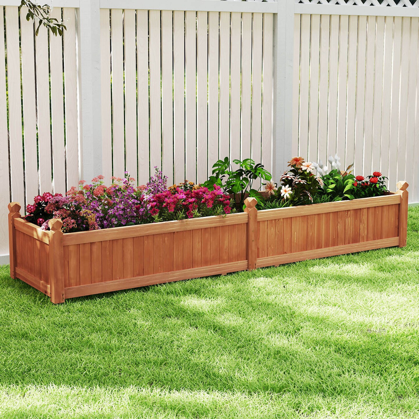Costway Wooden Raised Garden Bed Outdoor Rectangular Planter Box with Drainage Holes, Brown/Natural
