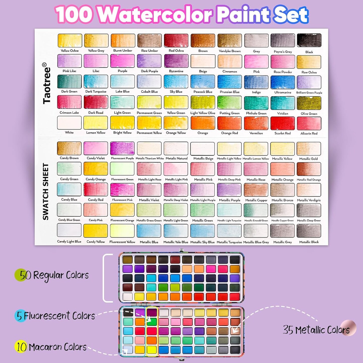 Watercolor Paint Set 100 Colors, Art Supplies Watercolors Kit Travel Water Colors with Paints Brushes, Crafts Painting Supplies, Drawing Gifts for Teens Girls Boys Kids Adults Artists