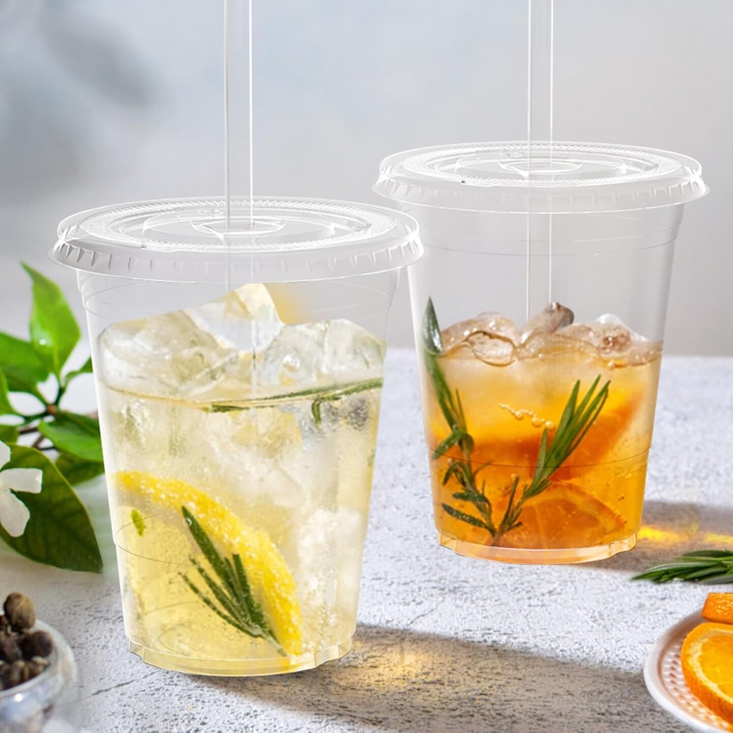 100 Pack - 16 oz Clear Plastic Cups with Lids and Straws, Sturdy &#x26; Food Safe Iced Coffee Cups with lids, Disposable Plastic Smoothie Cups for Cold Drinks