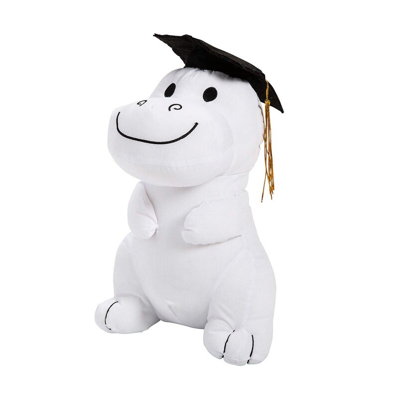 6" x 11" Graduation Autograph White Stuffed Dinosaur with Cap