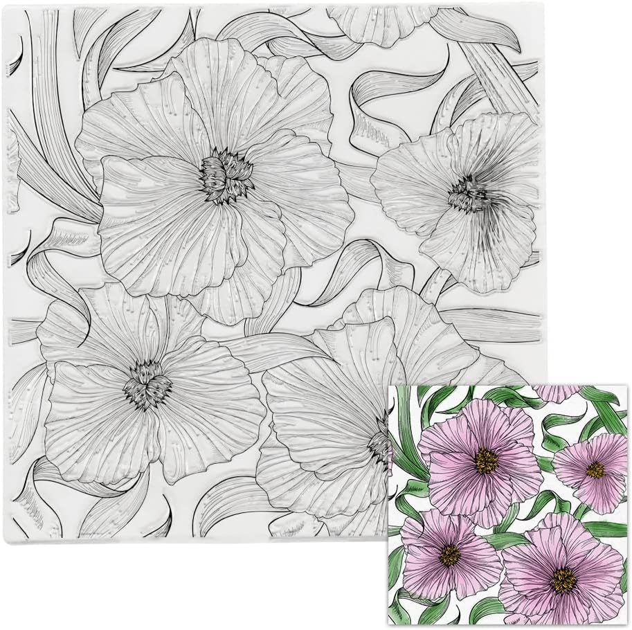 Spring Flowers Background Clear Stamps for Card Making and Photo Album Decorations, Flower Leaves Rubber Stamps Floral Leaf Stamp Seal