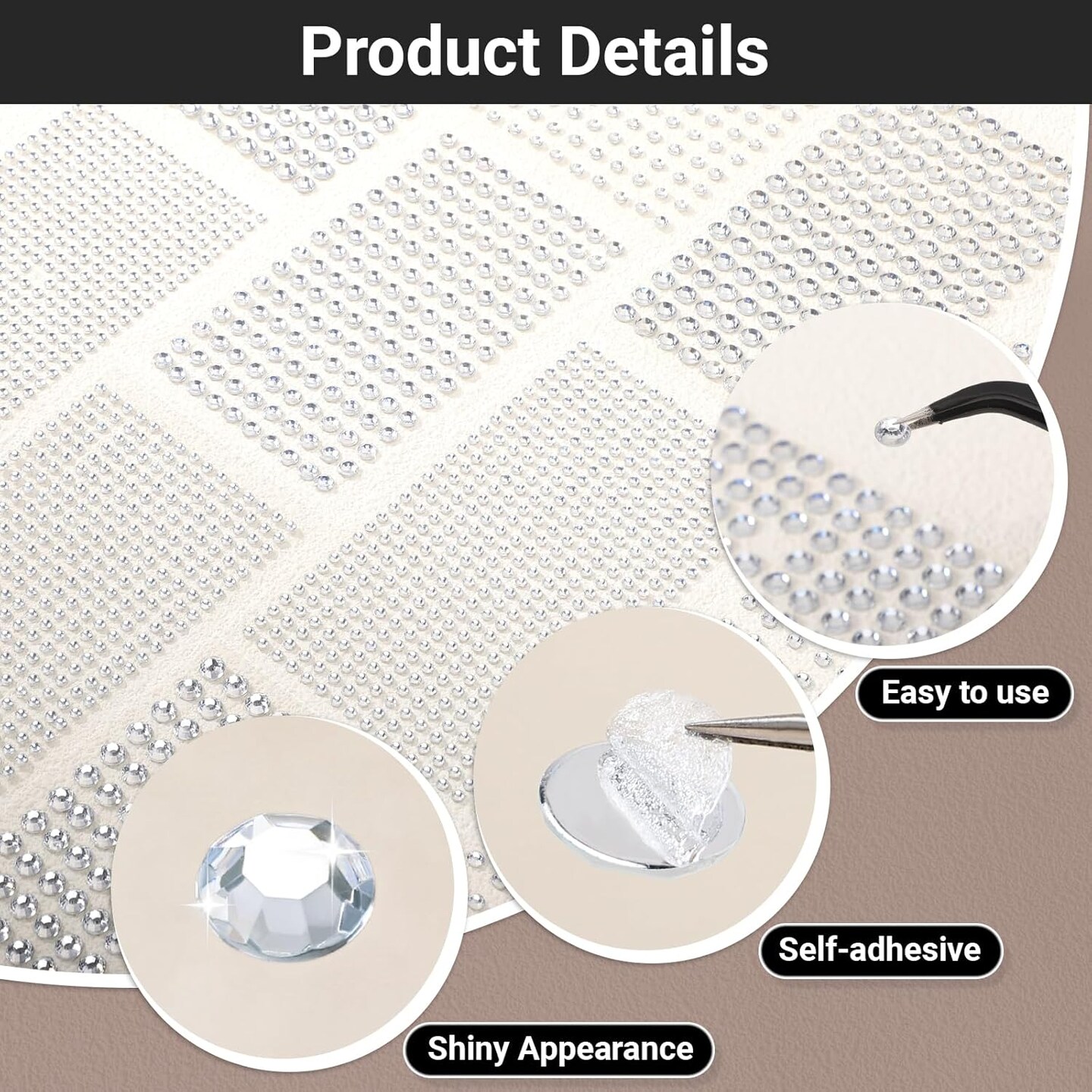 Clear Self Adhesive Rhinestone Stickers, 2790 PCS Round Gem Sticker for Crafts, Crystal Jewel Sticky Rhinestone for Scrapbooking Embellishments, DIY Crafts, Wedding, Decor, 4 Sizes(3/4/5/6mm)