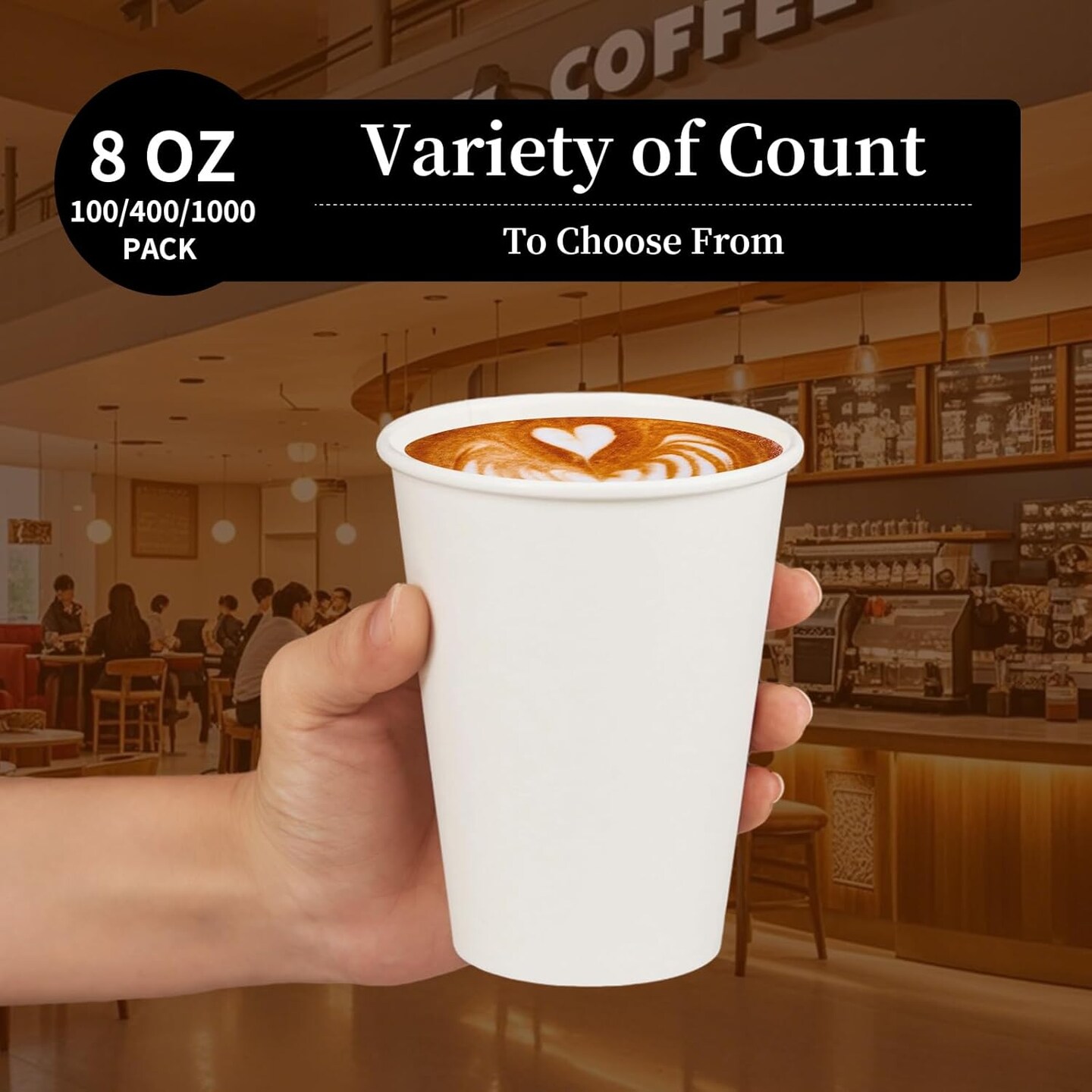 8 oz Coffee Cups 100 Pack, Disposable Paper Cups 8 oz, White Coffee Cups, Hot Beverage Drinking Cups, Suitable for Party, Picnic, Travel, and Events