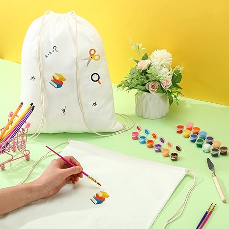 24 Pcs Tie Dye Bags Cotton Drawstring Bags Sublimation Blank Backpack Drawstring Tote Items to Tie Dye