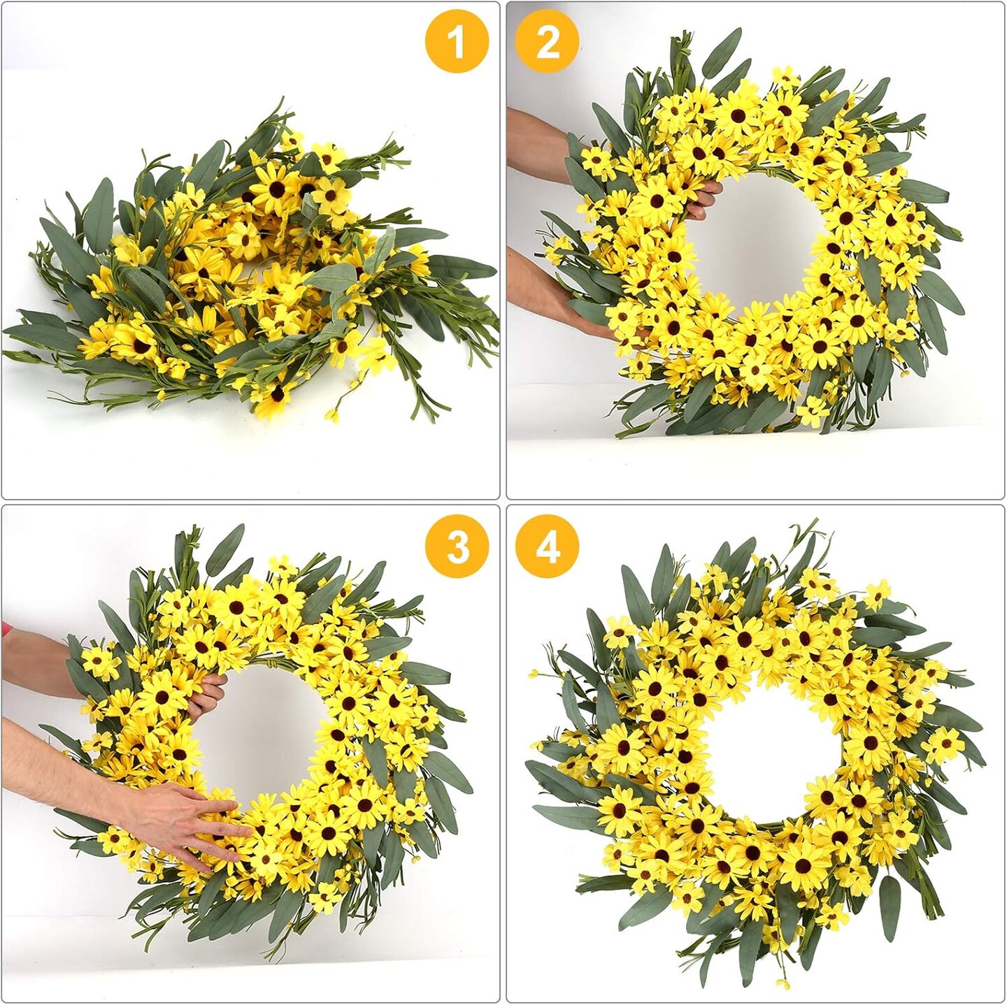 Yellow Spring Wreath 22 Inch Summer Wreath with Sunflower and Daisy Flower Wreaths for Front Door Window Wall Decoration and Indoor Outdoor Decor
