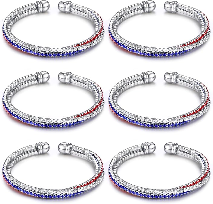 6 Pcs USA American Flag Bracelet for Women 4th of July Bracelet Red White and Blue Accessories Patriotic Independence Day Jewelry Gifts