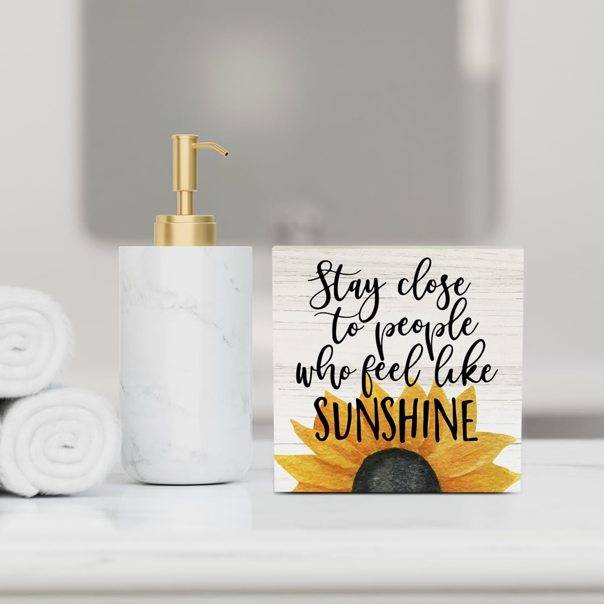 Farmhouse Sunshine Sunflower Wooden Box Sign Rustic Country Sunflower Box Sign Wood Sign Decor Summer Square Wood Sign Home Desk Tabletop Shelf Decor