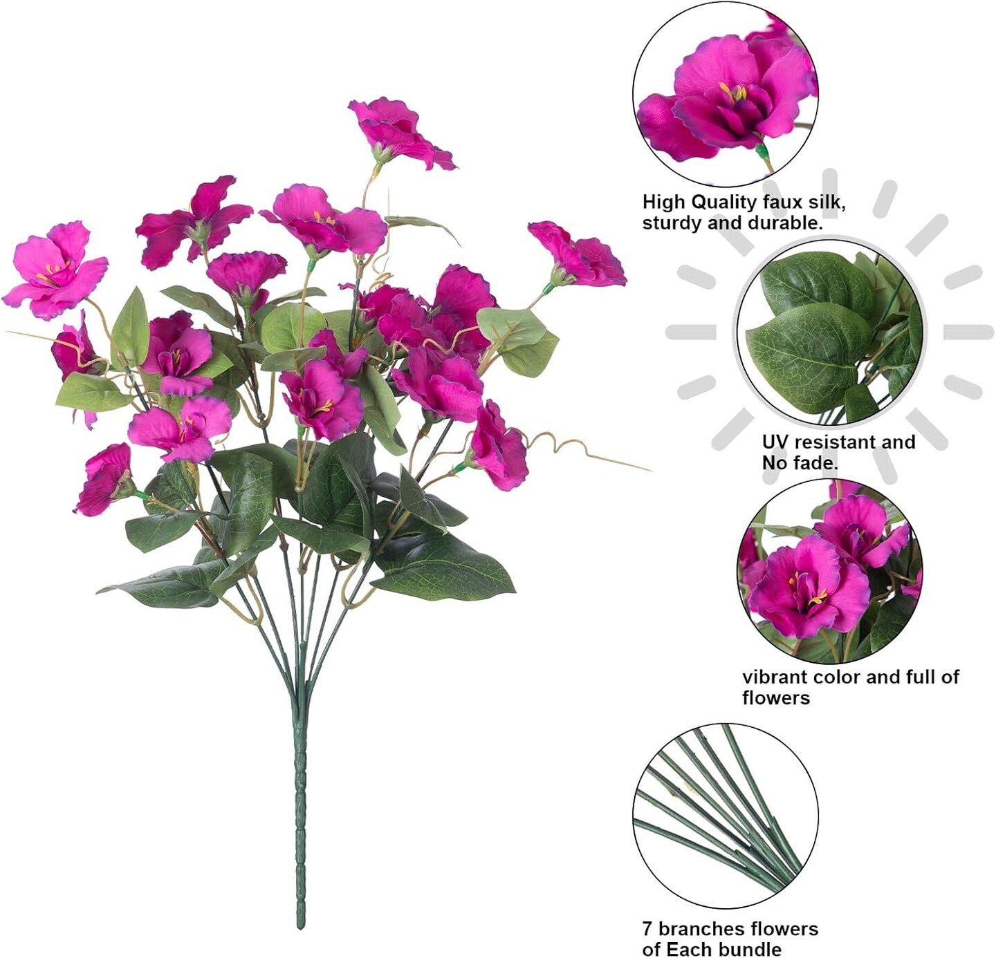Hibiscus Artificial Flowers Plants for Outdoors Decor, 6 Bundles Silk Hibiscus Bouquet Tropical Flowers Artificial Realistic UV Resistant Fake Flowers