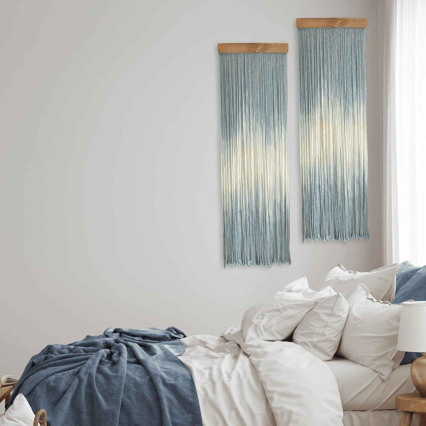 Macrame Wall Hanging, Beachy Macrame, Colored Macrame, Dip Dye Fiber Art, Modern Yarn Tapestry, Boho Wall Decor for Above Couch or Headboard