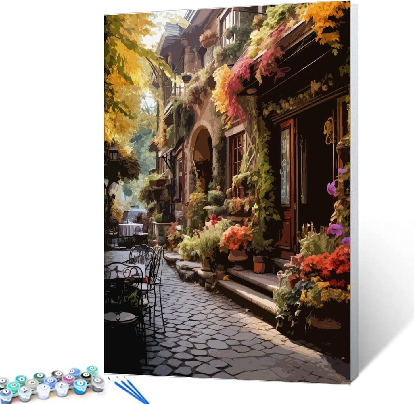 European Architecture Town Paint by Numbers for Adults Rome Scenery DIY Oil Painting Kits for Kids Green Leaves Paintings Pictures Arts Crafts for Home Wall Decor (16x20inch Frameless)
