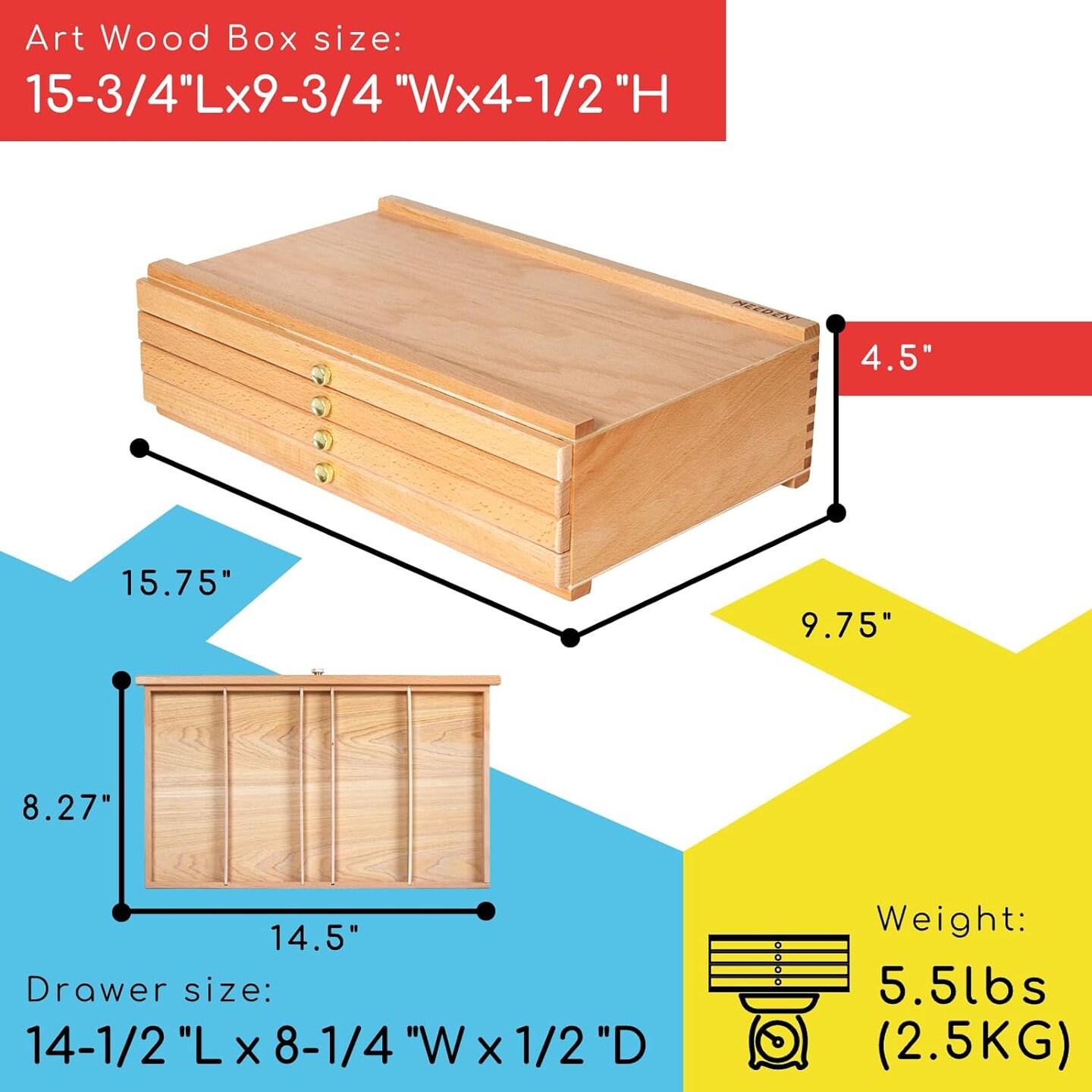 MEEDEN 4-Drawer Artist Supply Storage Box - Portable Foldable Multi-Function Beech Wood Artist Pencil &#x26; Brush Storage Box with Drawer &#x26; Compartments for Pastels, Pencils, Pens, Brushes, Stamp