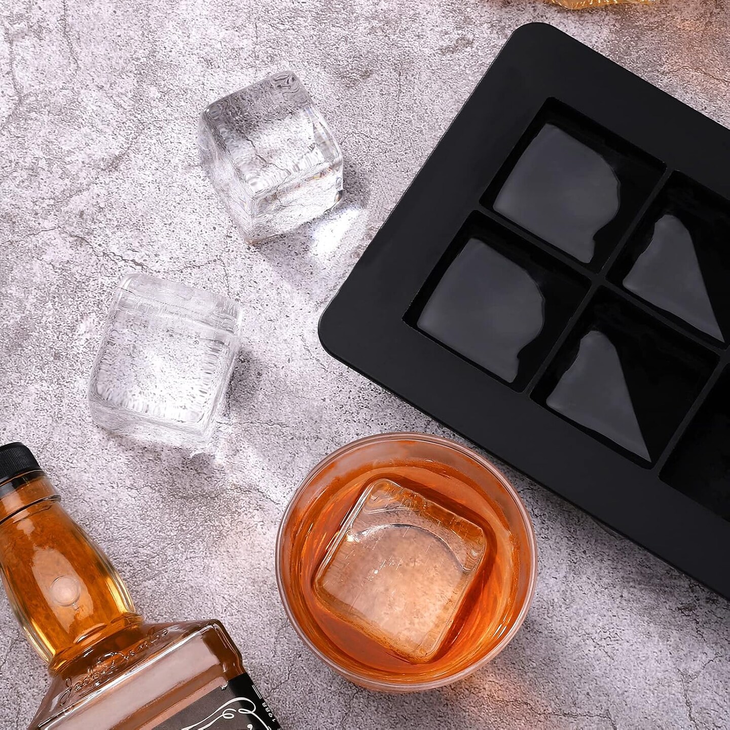Ice Cube Trays (Set of 2), Silicone Sphere Whiskey Ice Ball Maker with Lids &#x26; Large Square Ice Cube Molds for Cocktails &#x26; Bourbon - Reusable &#x26; BPA Free