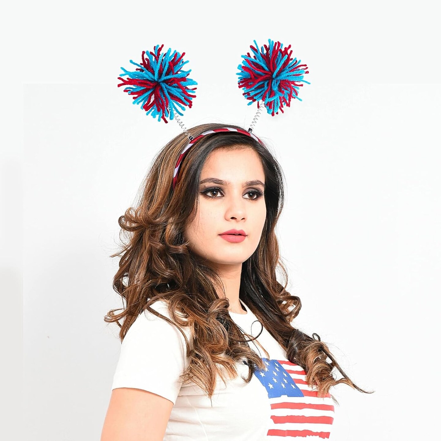 4th of July Pom Headband Independence Day Head Bopper Pom Party Headbands National Memorial Day Headbands Patriotic Headbands for Kids Adult Women Girls&#x27; Costume Accessories