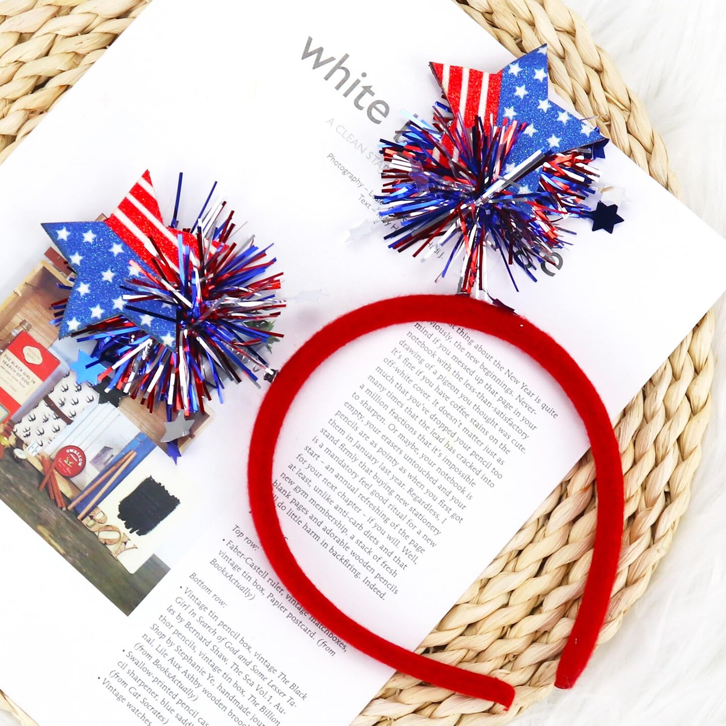 4th of July Headband Independence Day Hair Accessories Patriotic Party Hair Supplies USA Flag Star Design Blue Red Ribbon Stars Hair Decoration Cute Hair Hoop for Women Girls Kids 1 Pcs