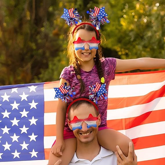 4th of July Accessories Set - USA Flag Headbands | Red White and Blue Patriotic Costume Accessories Set | Independence Day Accessories Gift for Women Girls Independence Day Memorial Day Party Favors