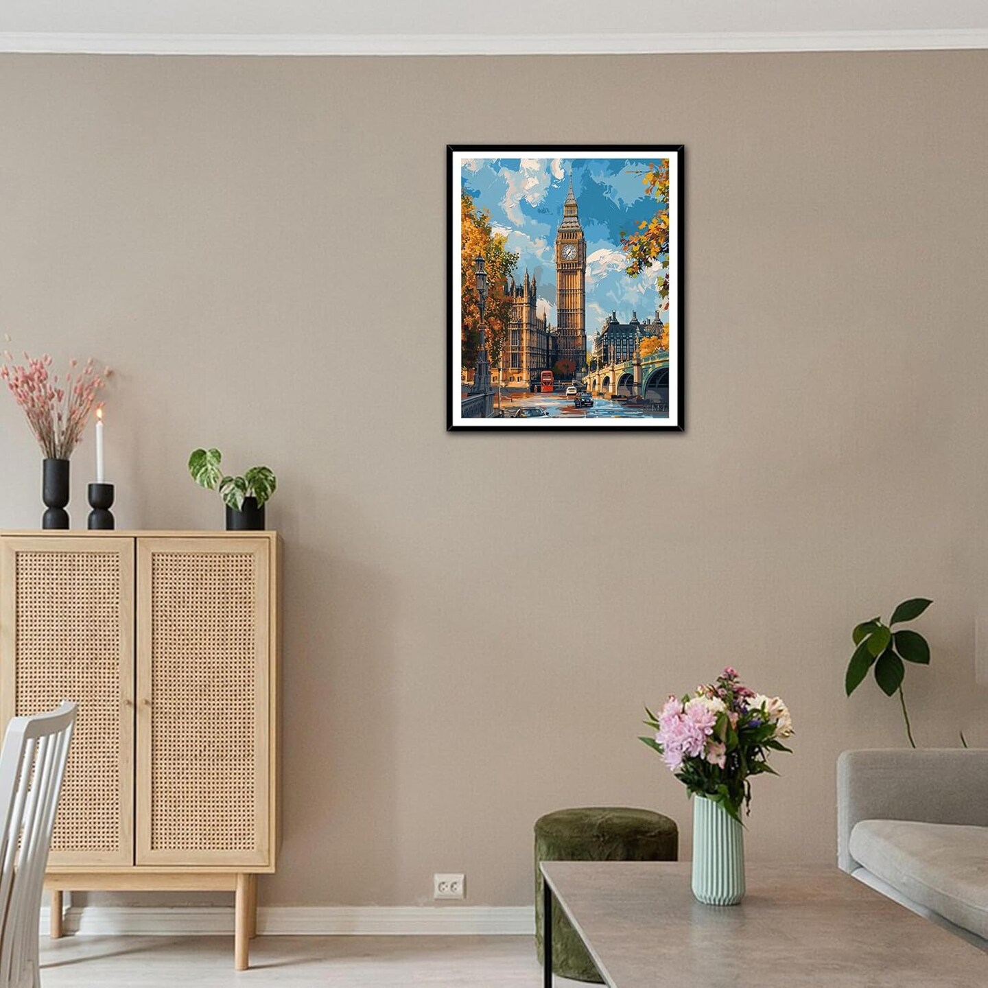 Paint by Number Kits for Adults, Fall London Street Paint by Numbers, London Landmark Acrylic Painting for Home Wall Decor Gifts