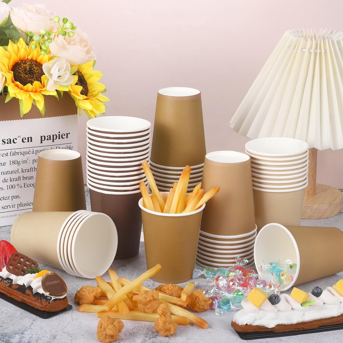 60-Pack 9 oz Brown Paper Cups with Gradient Design – Disposable Coffee, Beverage, and Party Cups for DIY Projects, Events, and Holiday Celebrations