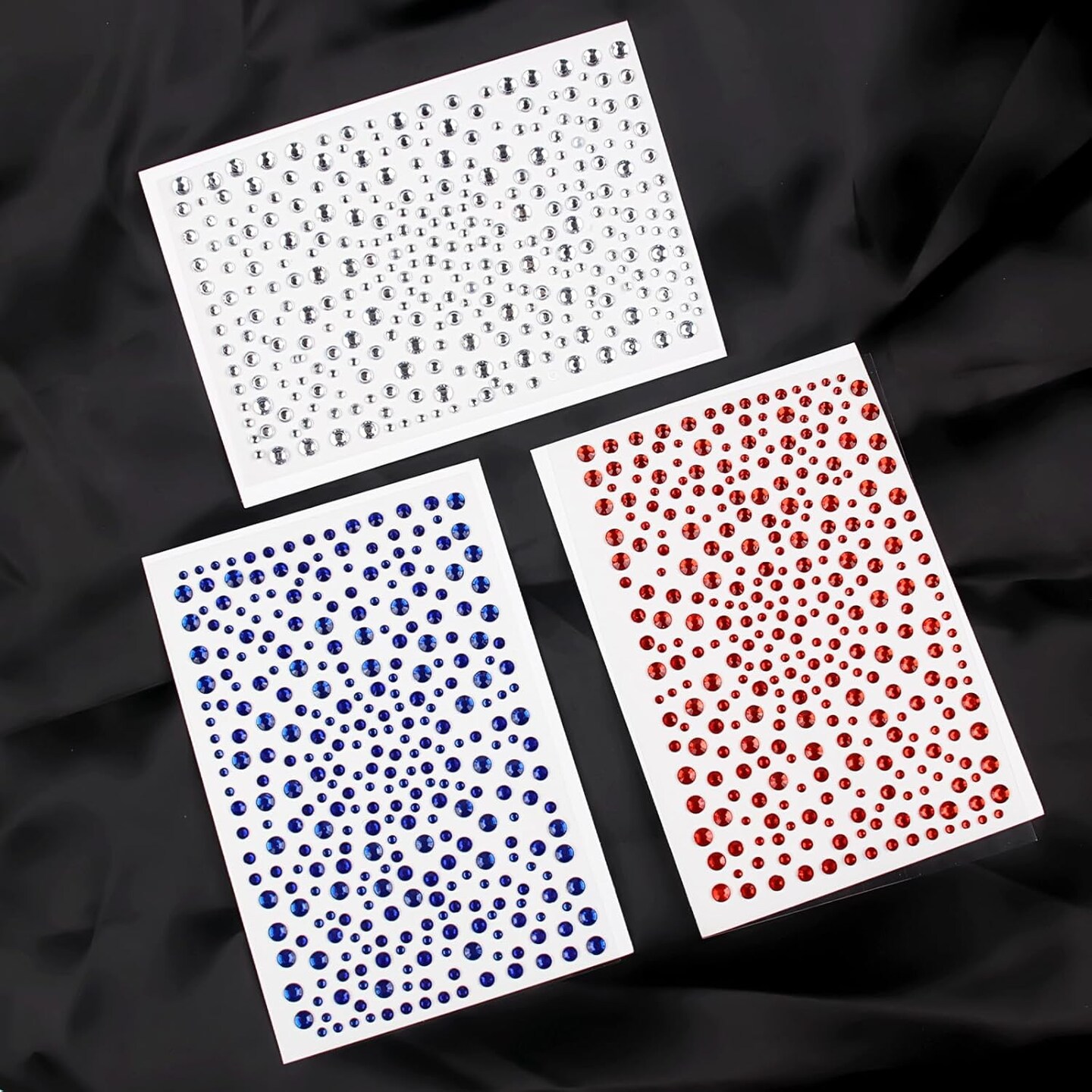 Face Gems 6 Sheets Hair Gems, Self Adhesive Face Jewels Stickers, Red White and Blue Star Festival Face Gems Stick on, 4th of July Rhinestone for Face, Eye, Makeup, Rave Accessories for Kids